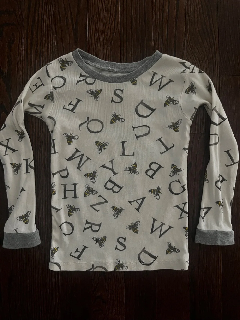 Burt's Bees Cream Long-Sleeve Tee with Gray Trim & Bee Alphabet Print